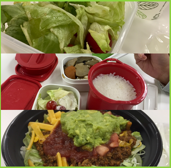 Salad, taco rice, and a bento, all valid options for lunch.